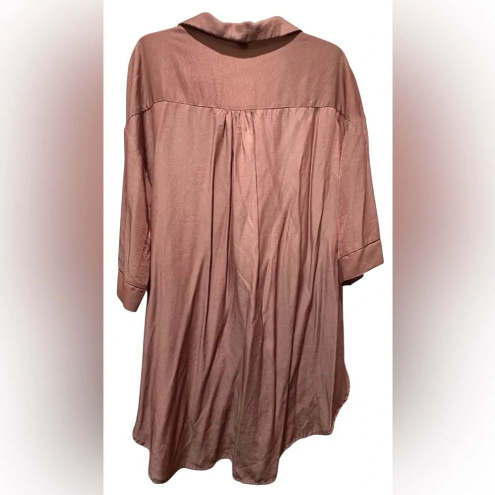 Metallic Pink Long Button Down Blouse/Short Dress - Picture 2 of 4